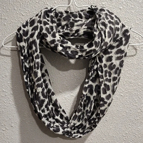 Leopard Print Infinity Scarf - Black and White, Sheer and See Through - Picture 1 of 8